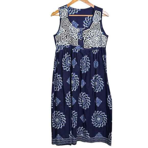 VTG My Name is Panama Size Medium 100% Cotton Made in Panama Fish Midi Dress - Picture 1 of 8